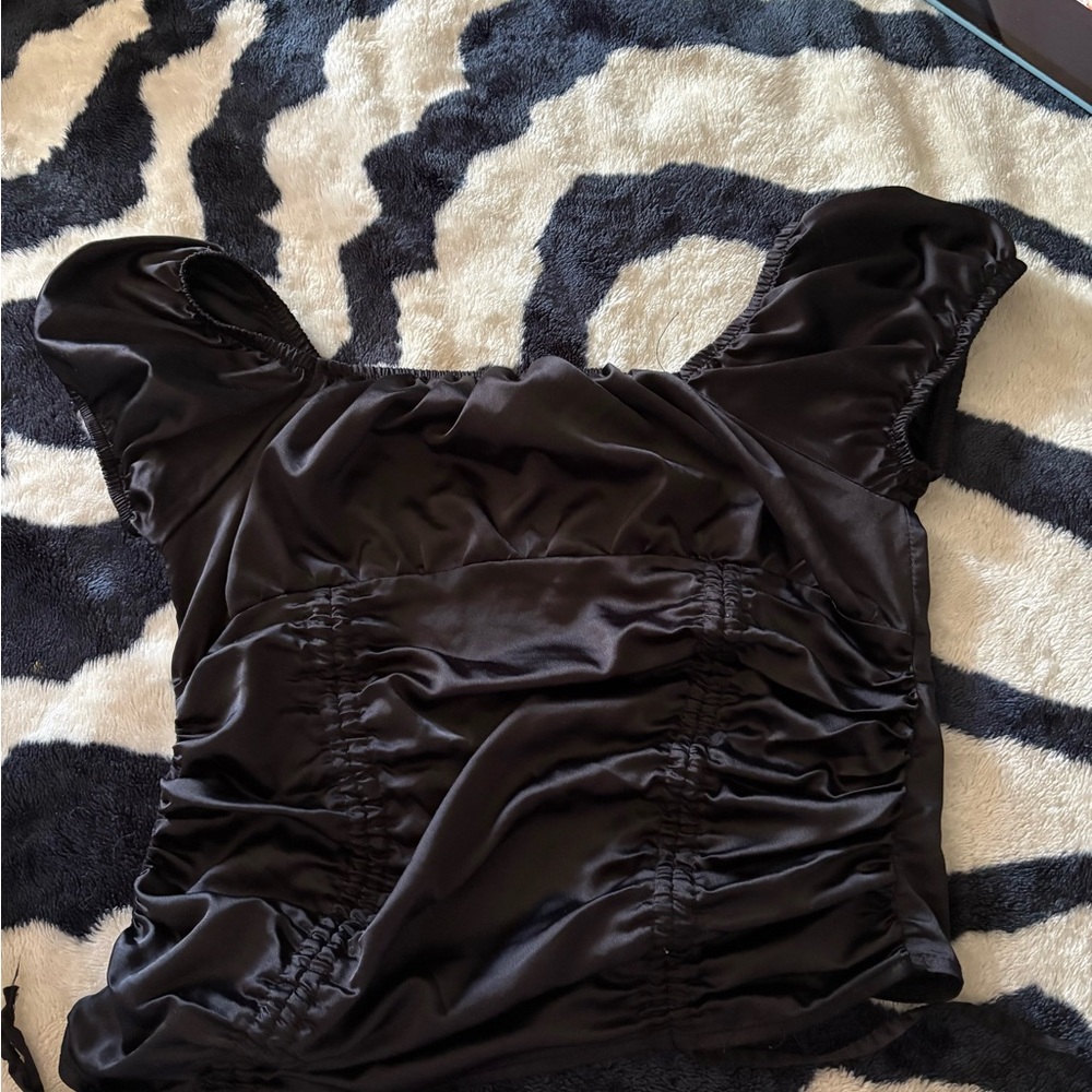 Almost Famous Black Satin Blouse